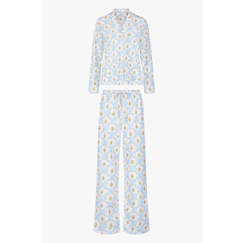 Roller Rabbit Floral Monkey Trellis Long Sleeve Polo Pajamas Size LBLUE / L - Picture 3 of 5